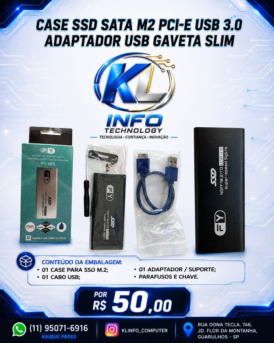 Case Ssd Sata M2 Pci-e Usb 3.0 Adaptador Usb Gaveta Slim